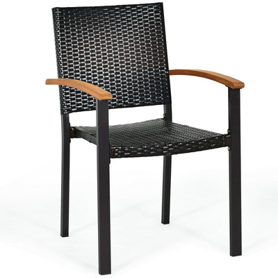 Set of 4 Outdoor Patio Wicker Dining Chairs with Powder-coated Steel Frame