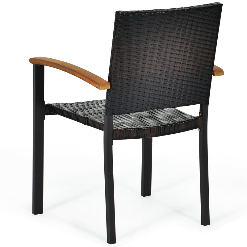 Set of 4 Outdoor Patio Wicker Dining Chairs with Powder-coated Steel Frame