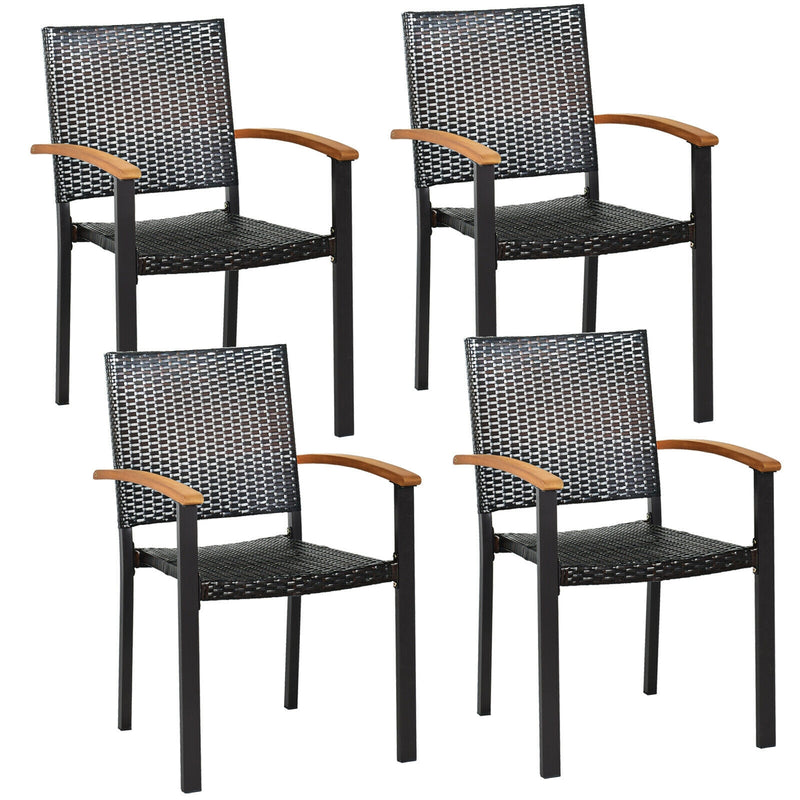 Set of 4 Outdoor Patio Wicker Dining Chairs with Powder-coated Steel Frame