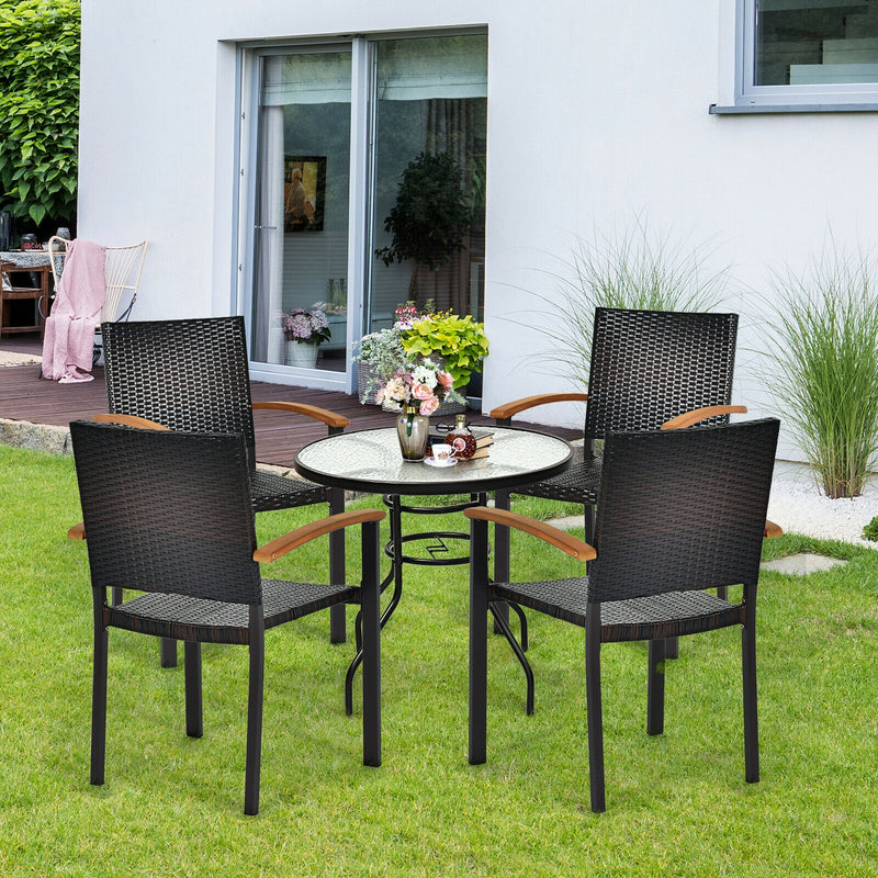 Set of 4 Outdoor Patio Wicker Dining Chairs with Powder-coated Steel Frame