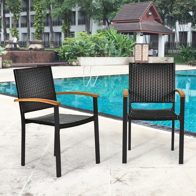 Set of 4 Outdoor Patio Wicker Dining Chairs with Powder-coated Steel Frame