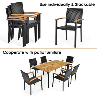 Set of 4 Outdoor Patio Wicker Dining Chairs with Powder-coated Steel Frame