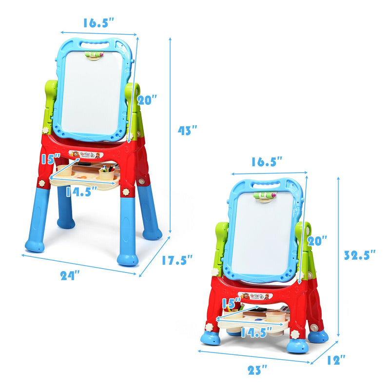 Height Adjustable Kids Art Easel Magnetic Double Sided Board-Blue