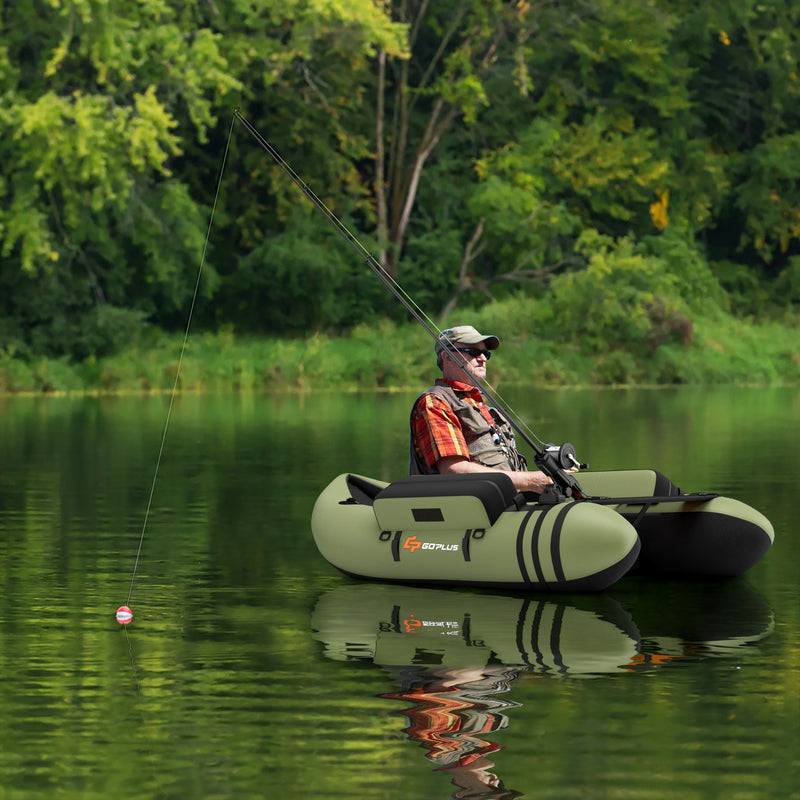 Inflatable Fishing Float Tube with Storage Pockets and Fish Ruler-Green