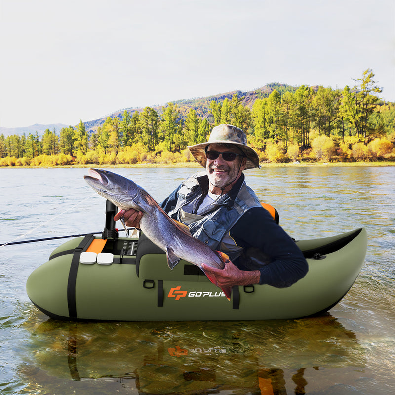 Inflatable Fishing Float Tube with Storage Pockets and Fish Ruler-Green