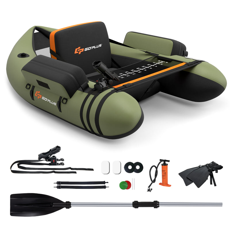 Inflatable Fishing Float Tube with Storage Pockets and Fish Ruler-Green