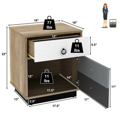 Nightstand with Drawer and Storage Cabinet Wooden Sofa Side Table End Table