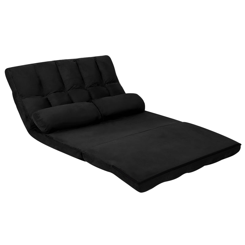 Foldable Floor 6-Position Adjustable Lounge Couch-Black