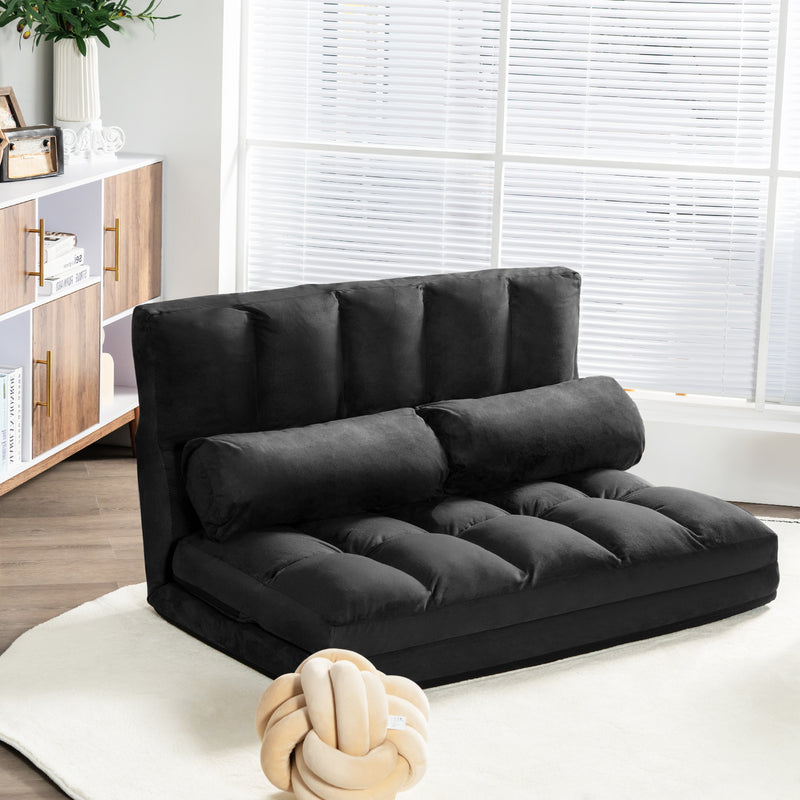 Foldable Floor 6-Position Adjustable Lounge Couch-Black