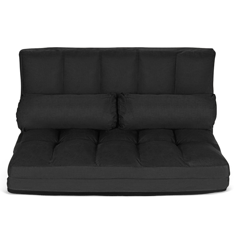 Foldable Floor 6-Position Adjustable Lounge Couch-Black