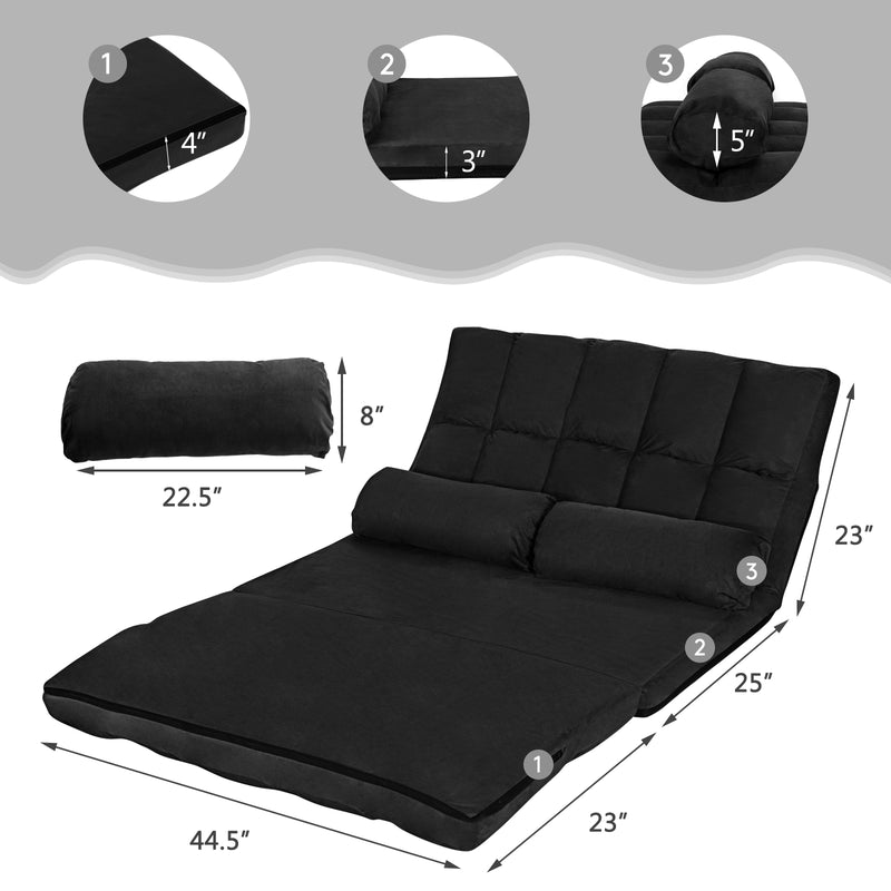 Foldable Floor 6-Position Adjustable Lounge Couch-Black