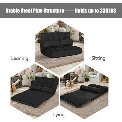 Foldable Floor 6-Position Adjustable Lounge Couch-Black