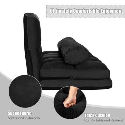 Foldable Floor 6-Position Adjustable Lounge Couch-Black