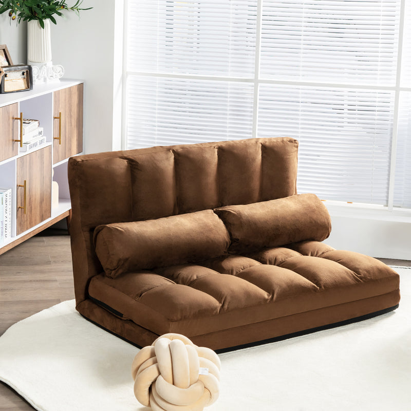 Foldable Floor 6-Position Adjustable Lounge Couch-Brown