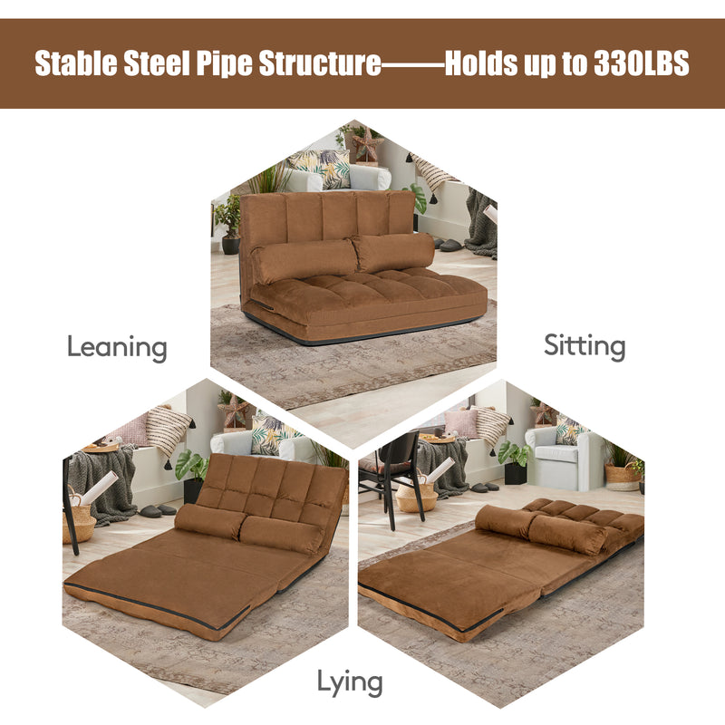 Foldable Floor 6-Position Adjustable Lounge Couch-Brown