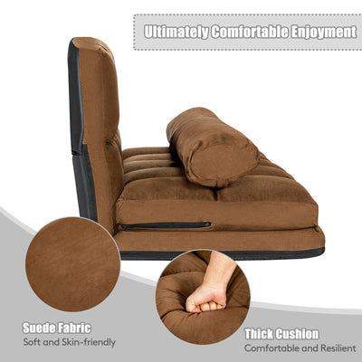 Foldable Floor 6-Position Adjustable Lounge Couch-Brown