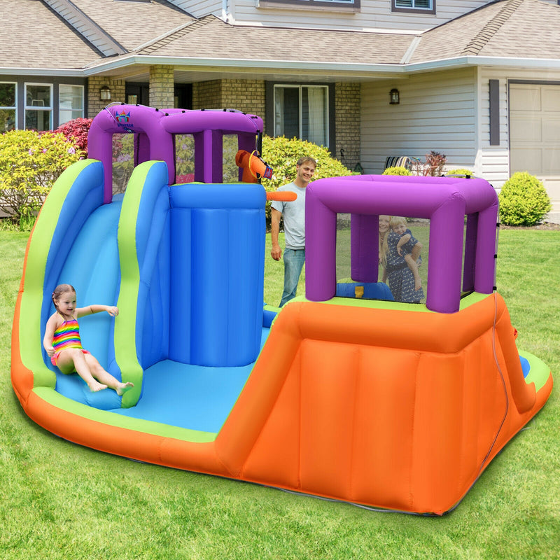 6-in-1 Inflatable Dual Water Slide Bounce House Without Blower