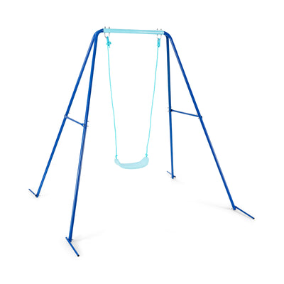 Outdoor Kids Swing Set with Heavy-Duty Metal A-Frame and Ground Stakes-Blue