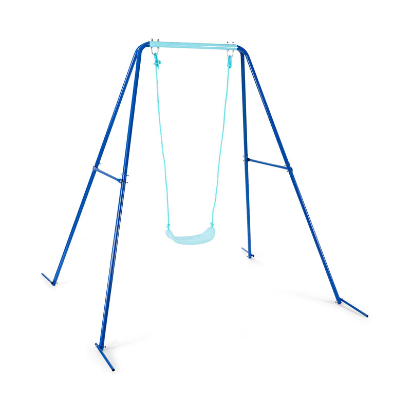 Outdoor Kids Swing Set with Heavy-Duty Metal A-Frame and Ground Stakes-Blue