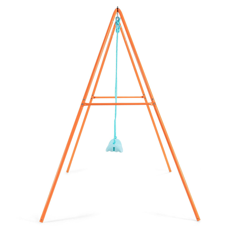 Outdoor Kids Swing Set with Heavy-Duty Metal A-Frame and Ground Stakes-Orange