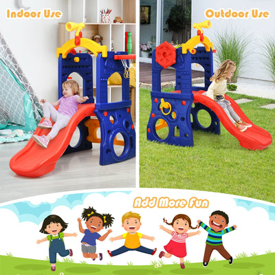 6-in-1 Freestanding Kids Slide with Basketball Hoop and Ring Toss