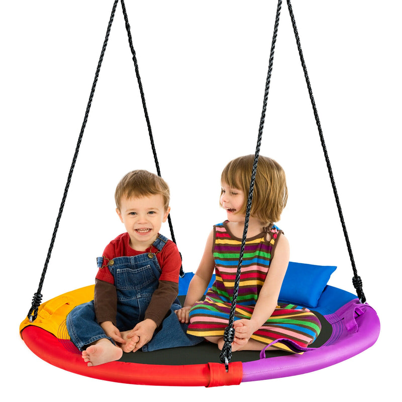 40 inch Saucer Tree Outdoor Round Platform Swing with Pillow and Handle-Multicolor