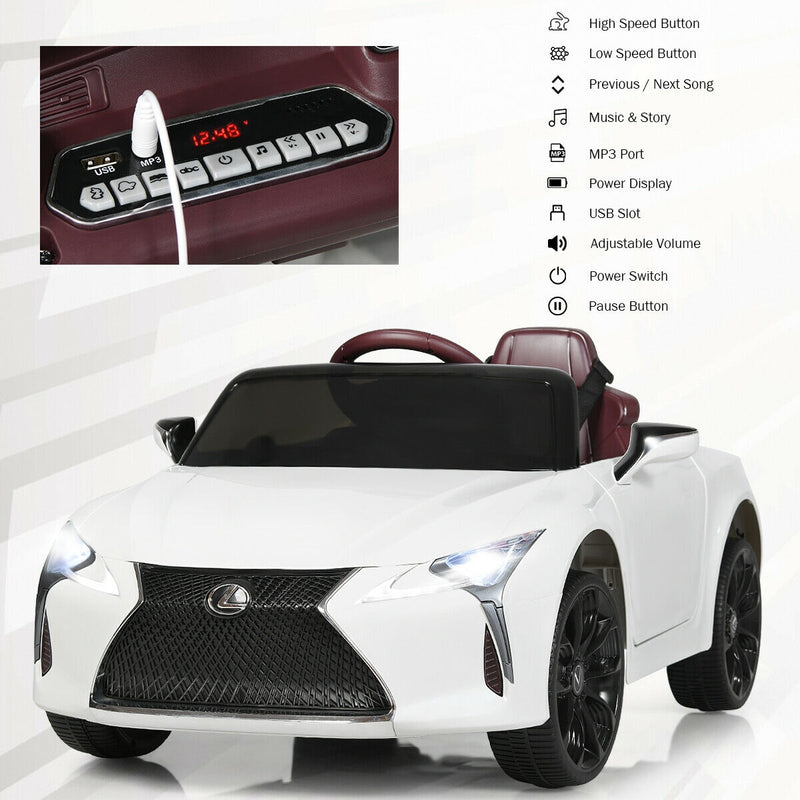 Lexus LC500 Licensed Kids 12V Ride Remote Control Electric Vehicle-White