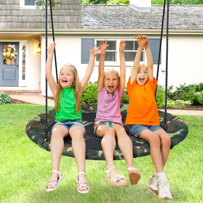 40 Inch Flying Saucer Tree Swing Outdoor Play Set with Adjustable Ropes Gift for Kids-Green