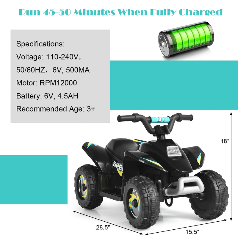 6V Kids Electric ATV 4 Wheels Ride-On Toy-Black