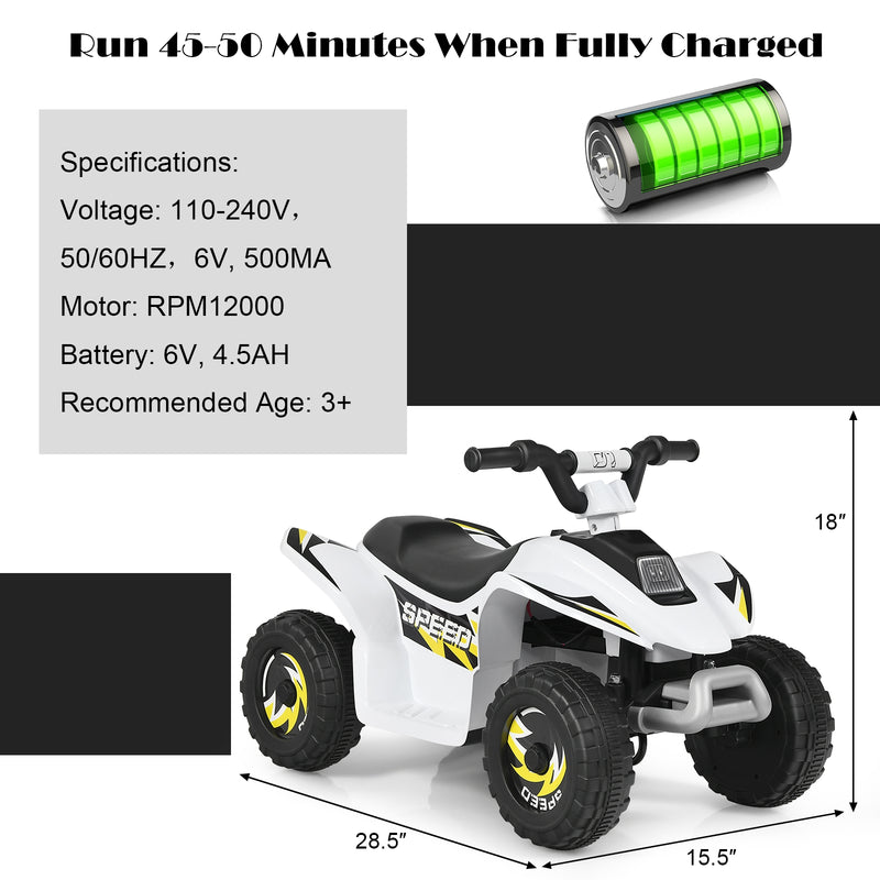 6V Kids Electric ATV 4 Wheels Ride-On Toy -White