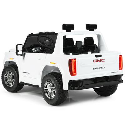 12V 2-Seater Licensed GMC Kids Ride On Truck RC Electric Car with Storage Box-White