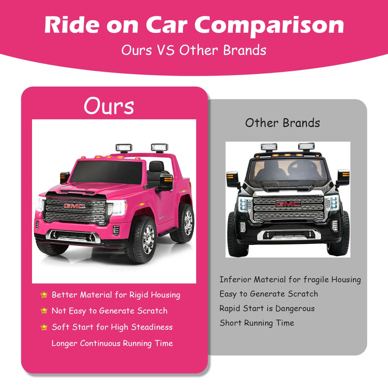 12V 2-Seater Licensed GMC Kids Ride On Truck RC Electric Car with Storage Box-Pink