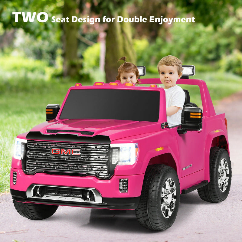 12V 2-Seater Licensed GMC Kids Ride On Truck RC Electric Car with Storage Box-Pink