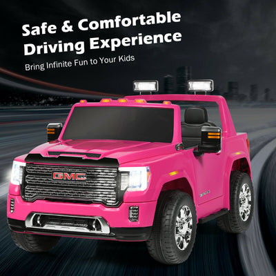 12V 2-Seater Licensed GMC Kids Ride On Truck RC Electric Car with Storage Box-Pink