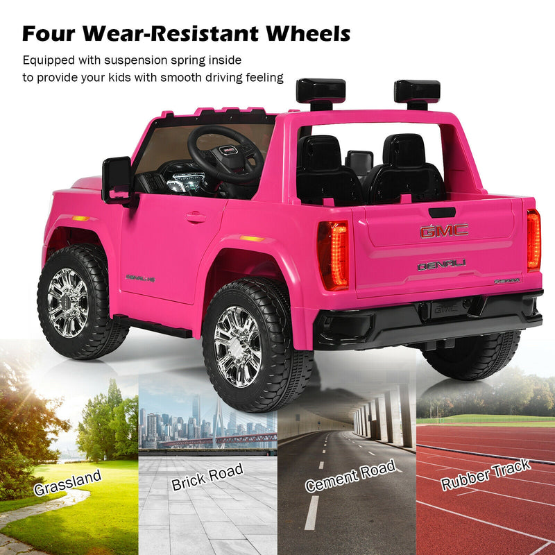 12V 2-Seater Licensed GMC Kids Ride On Truck RC Electric Car with Storage Box-Pink