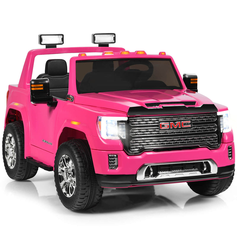 12V 2-Seater Licensed GMC Kids Ride On Truck RC Electric Car with Storage Box-Pink