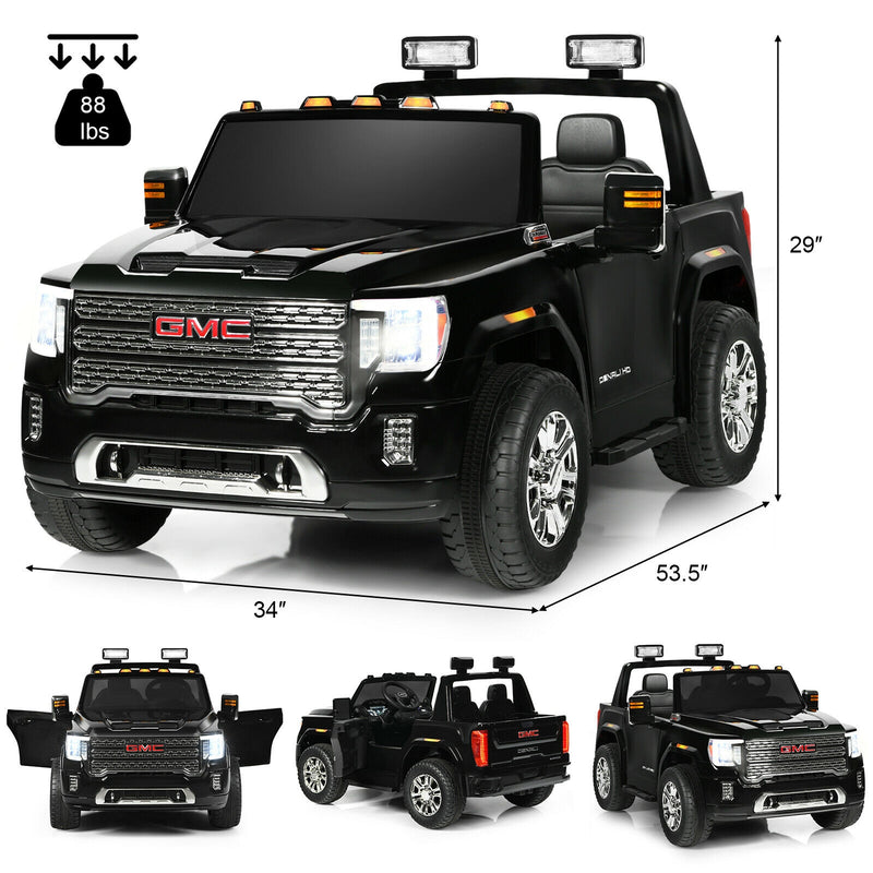 12V 2-Seater Licensed GMC Kids Ride On Truck RC Electric Car with Storage Box-Black