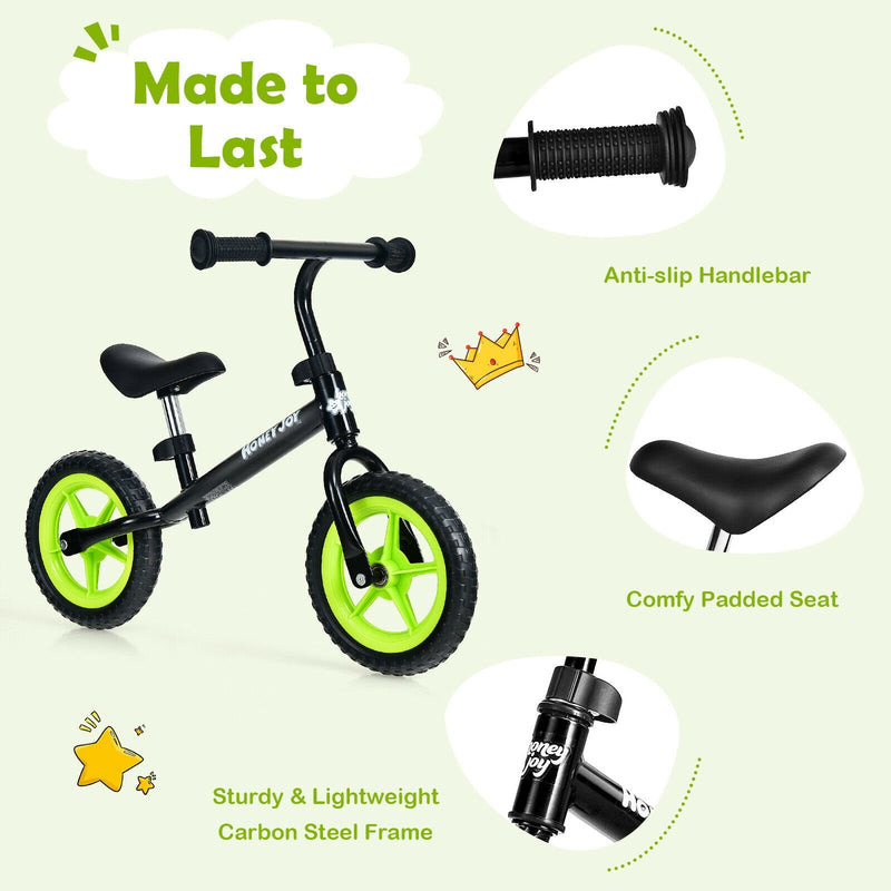 Kids No Pedal Balance Bike with Adjustable Handlebar and Seat-Black