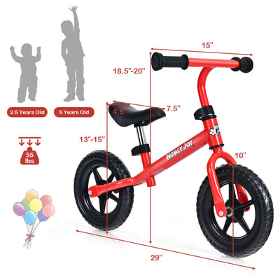 Kids No Pedal Balance Bike with Adjustable Handlebar and Seat-Red