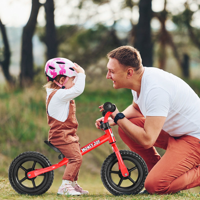 Kids No Pedal Balance Bike with Adjustable Handlebar and Seat-Red