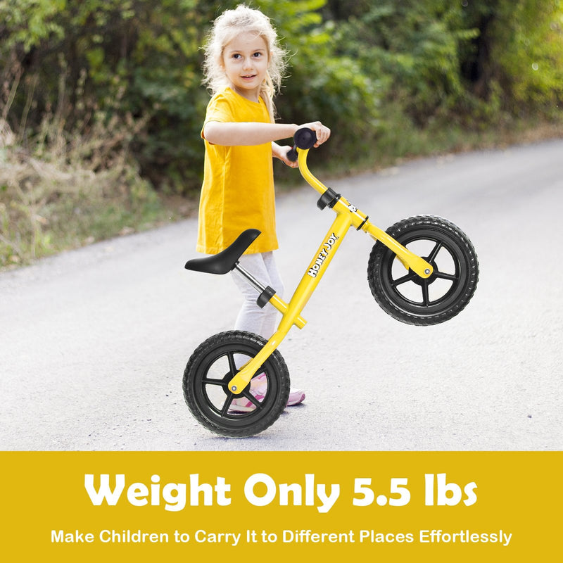 Kids No Pedal Balance Bike with Adjustable Handlebar and Seat-Yellow