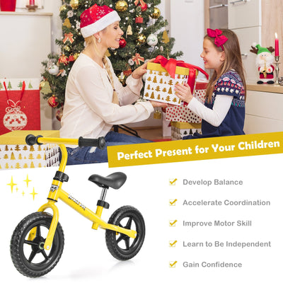 Kids No Pedal Balance Bike with Adjustable Handlebar and Seat-Yellow