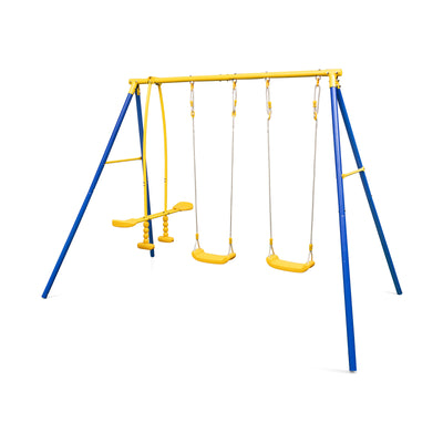 Metal Swing Set for Backyard with 2 Swing Seats and 2 Glider Seats-Blue