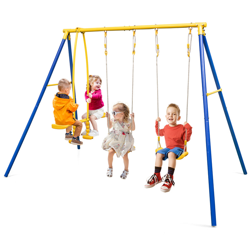 Metal Swing Set for Backyard with 2 Swing Seats and 2 Glider Seats-Blue