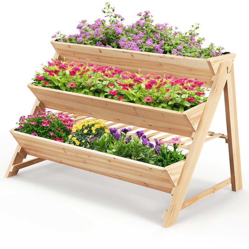 3-Tier Garden Bed with Storage Shelf  2 Hanging Hooks and 3 Bed Liners