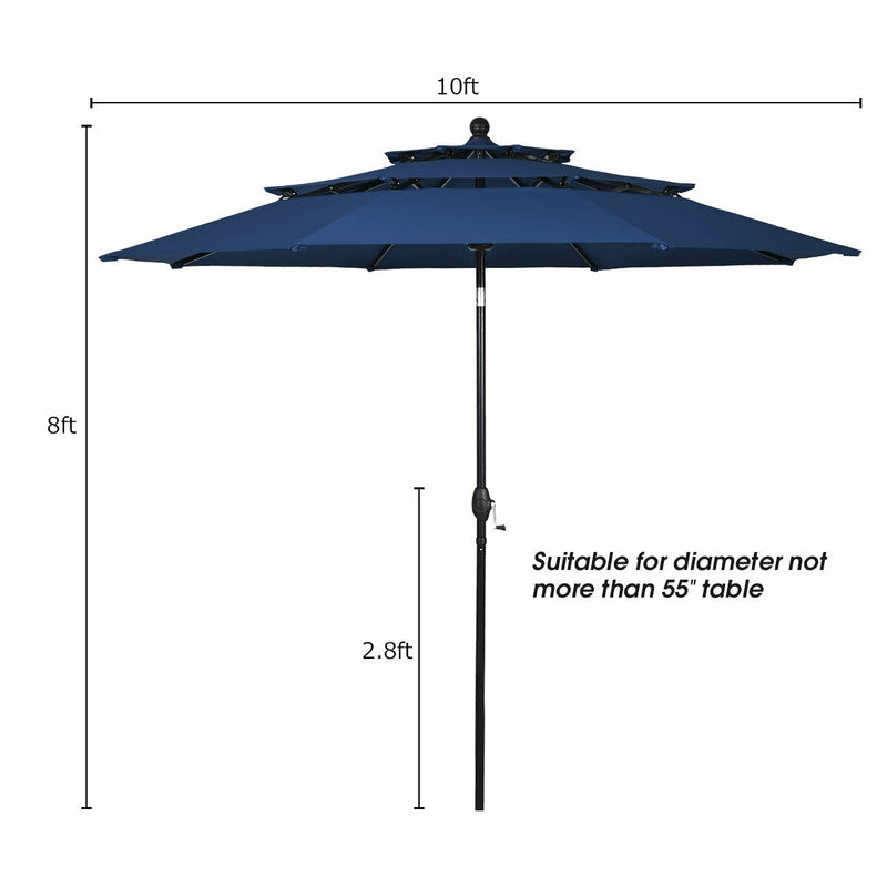 10ft 3 Tier Outdoor Patio Umbrella with Double Vented-Navy