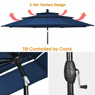 10ft 3 Tier Outdoor Patio Umbrella with Double Vented-Navy