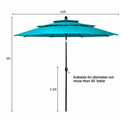 10ft 3 Tier Outdoor Patio Umbrella with Double Vented-Turquoise