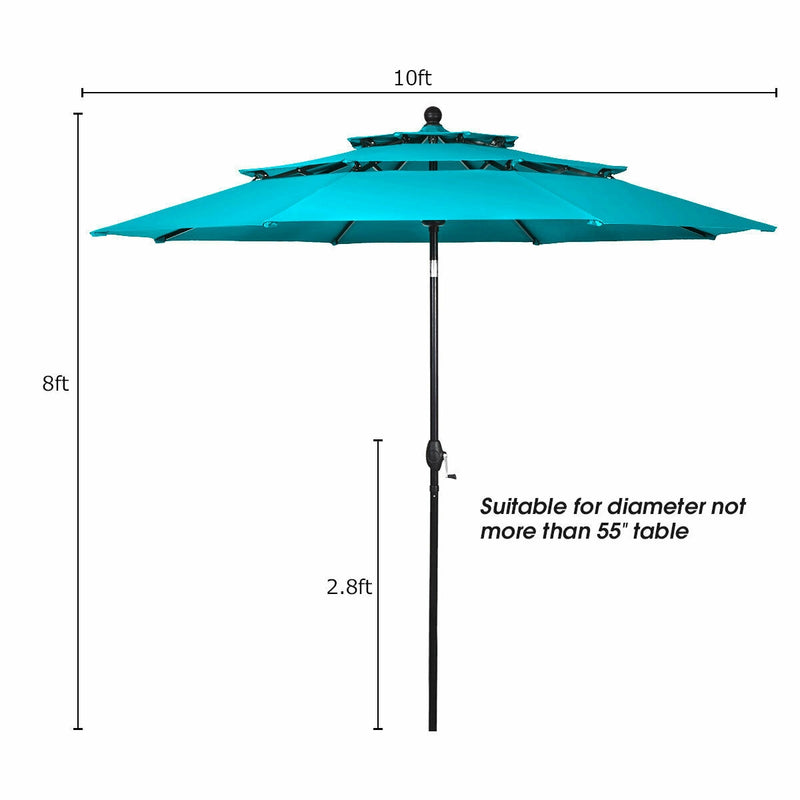 10ft 3 Tier Outdoor Patio Umbrella with Double Vented-Turquoise