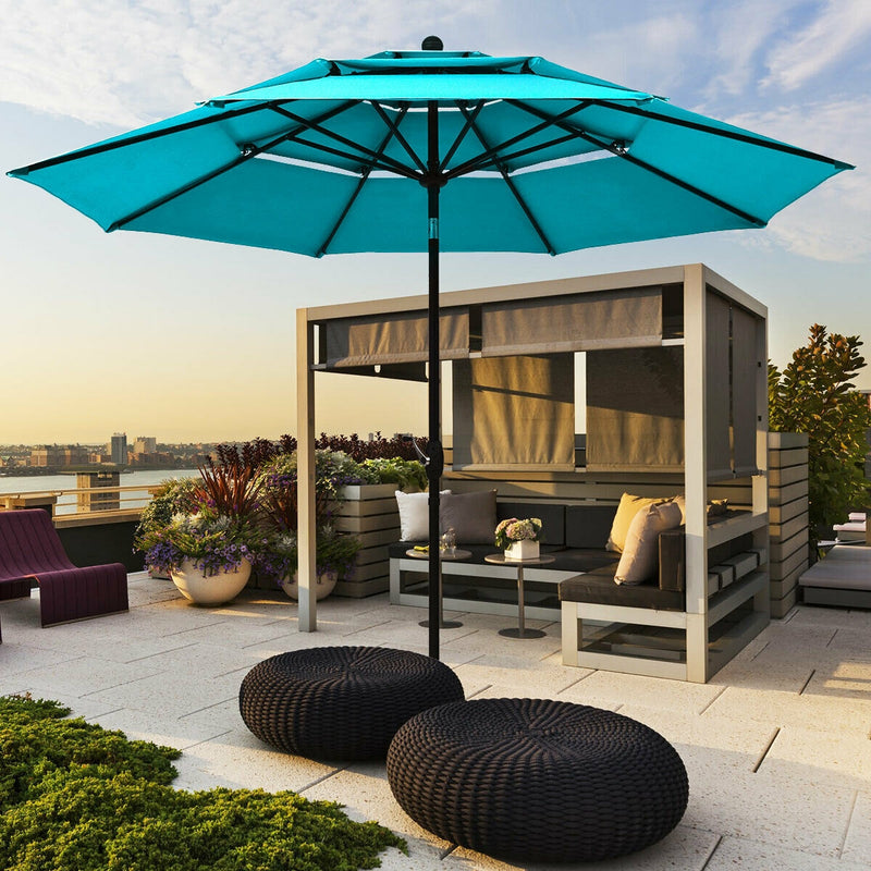 10ft 3 Tier Outdoor Patio Umbrella with Double Vented-Turquoise